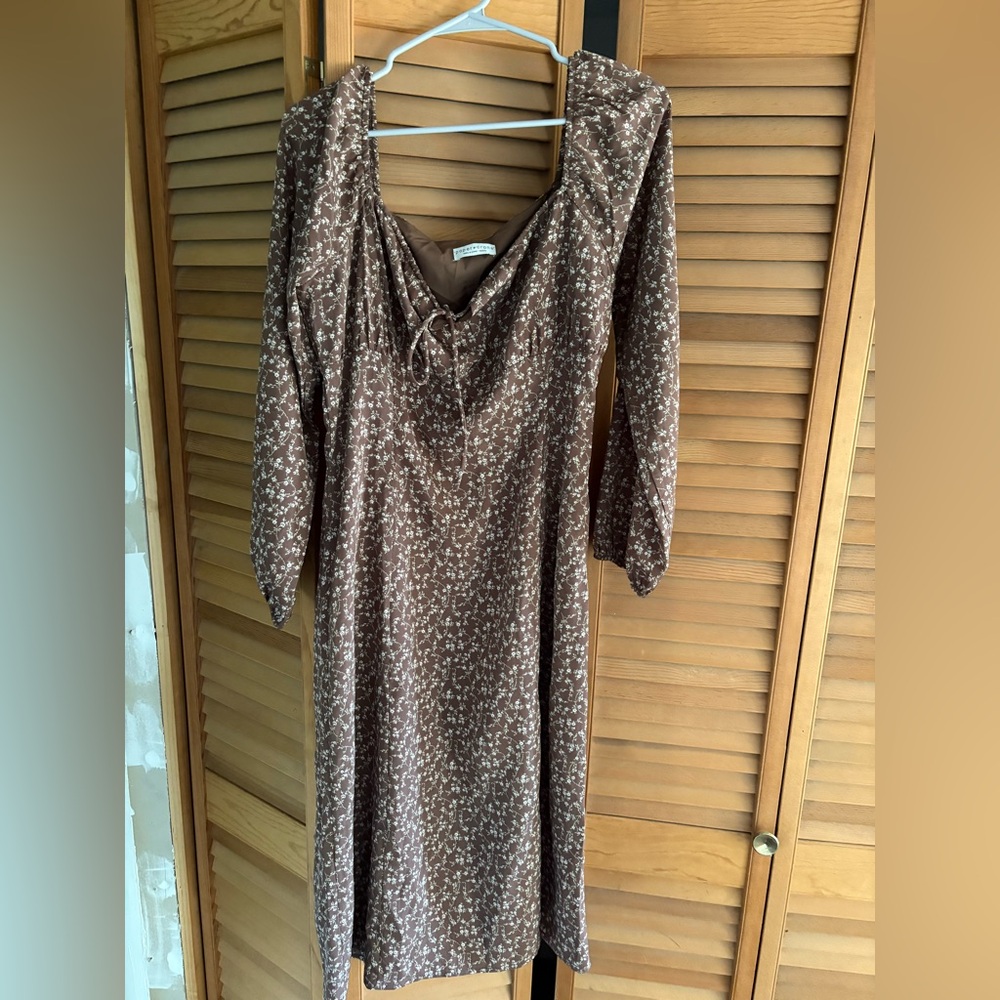 Paper Crane Brown Floral Long Sleeve Dress